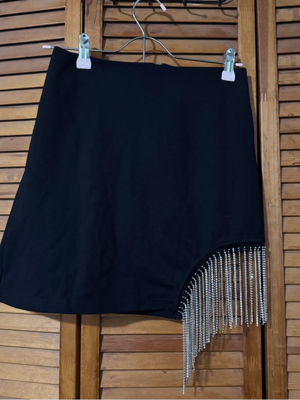 SHEIN Black Mini Skirt with Silver Fringe Hem